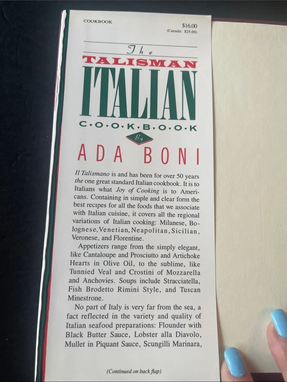 The Talisman Italian Cookbook by Ada Boni Yellow Cover